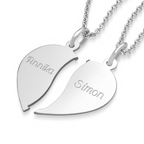 AMOONIC Partnerkette "Charming Heart" teilbare Herzkette mit zwei Ketten - Anhänger zum selber teilen mit Gravur