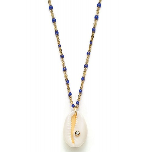 Muschel-Halskette Blue Kauri mit Zirkonia