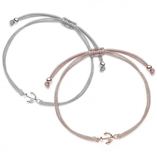 Muttertagsgeschenk-Set - Stoffarmbänder Anker - 925 Sterlingsilber