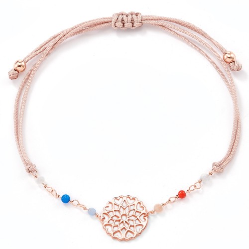 Stoffarmband mit Perlen Flora - 925 Sterlingsilber
