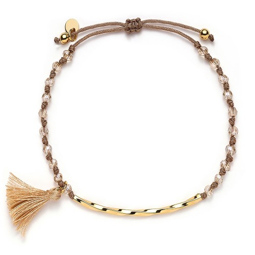 Stoffarmband mit Perlen und Puschel - 925 Sterlingsilber