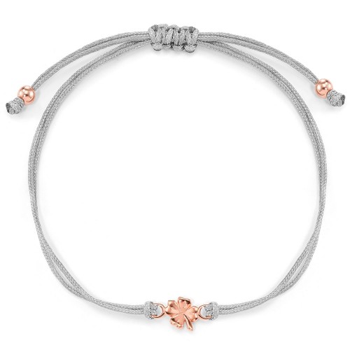 Stoffarmband Vierblättriges Kleeblatt - 925 Sterlingsilber
