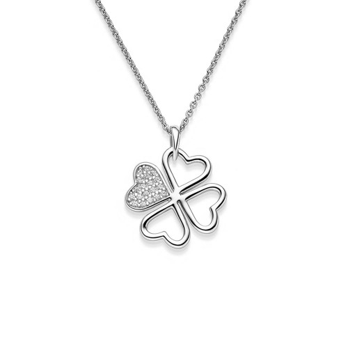 AMOONIC Kleeblattkette "Great Luck" Herzanhänger mit Zirkonia - Glücksbringer Kette