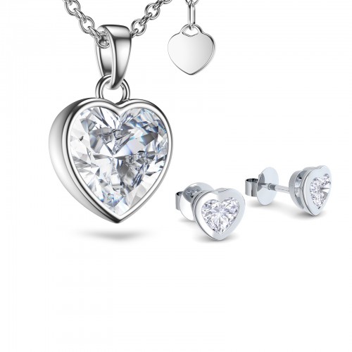 AMOONIC Brautschmuck "Affections" Schmuck-Set bestehend aus Herzkette und Herz-Ohrsteckern mit Zirkonia Steinen