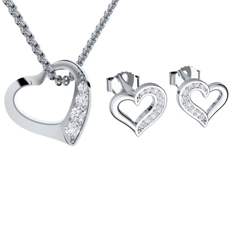 AMOONIC Brautschmuck "Heartbeat" Schmuck-Set bestehend aus Herzkette und Herz-Ohrsteckern mit Zirkonia Steinen