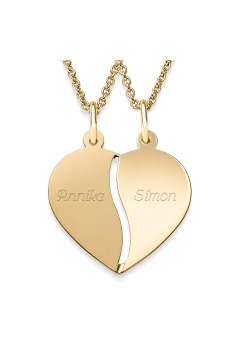 AMOONIC Partnerkette "Other Half" teilbare Herzkette in Gelbgold 333 mit zwei Ketten - Anhänger zum selber teilen mit Gravur