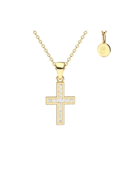 AMOONIC Kreuz Kette "Sparkling Mercy" Kreuzanhänger in 333 Gelbgold mit 12 Zirkonia Steinen - Kinder-Schmuck (individuell anpassbare Halskettenlänge)