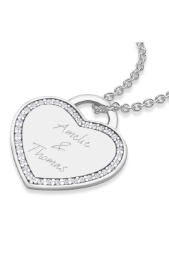 AMOONIC Herzkette "Amour" Kette mit Herz-Gravurplatte & 39 Zirkonia Steinen - Anhänger mit Gravur - Muttertag, Valentinstag, Oktoberfest