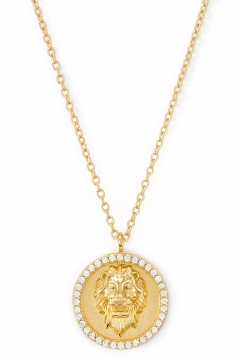 Münzkette Löwenkopf mit Zirkonia - 925 Sterlingsilber