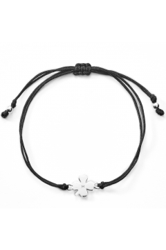 Stoffarmband mit Kleeblatt-Anhänger mit Gravur (925 Sterlingsilber) 