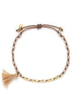 Stoffarmband mit Perlen und Puschel - 925 Sterlingsilber