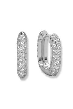 AMOONIC Huggie Creolen "Eternity" rechteckige Kreolen zum aufklappen mit 104 Zirkonia Steinen