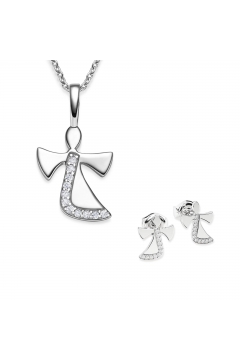 AMOONIC Engel-Set "Sweet Angels" Schutzengel - Talisman - Kinder-Schmuck-Set bestehend aus einer Kette und Ohrsteckern mit Zirkonia Steinen (individuell anpassbare Halskettenlänge)