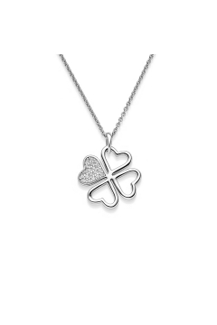 AMOONIC Kleeblattkette "Great Luck" Herzanhänger mit Zirkonia - Glücksbringer Kette