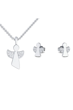 AMOONIC Engel-Set "Angels Love" Schutzengel - Talisman - Kinder-Schmuck-Set bestehend aus einer Kette und Ohrsteckern mit Zirkonia Steinen (individuell anpassbare Halskettenlänge) 
