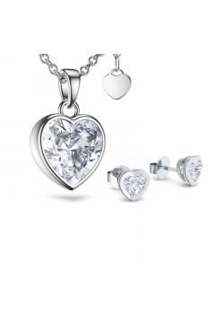 AMOONIC Brautschmuck "Affections" Schmuck-Set bestehend aus Herzkette und Herz-Ohrsteckern mit Zirkonia Steinen