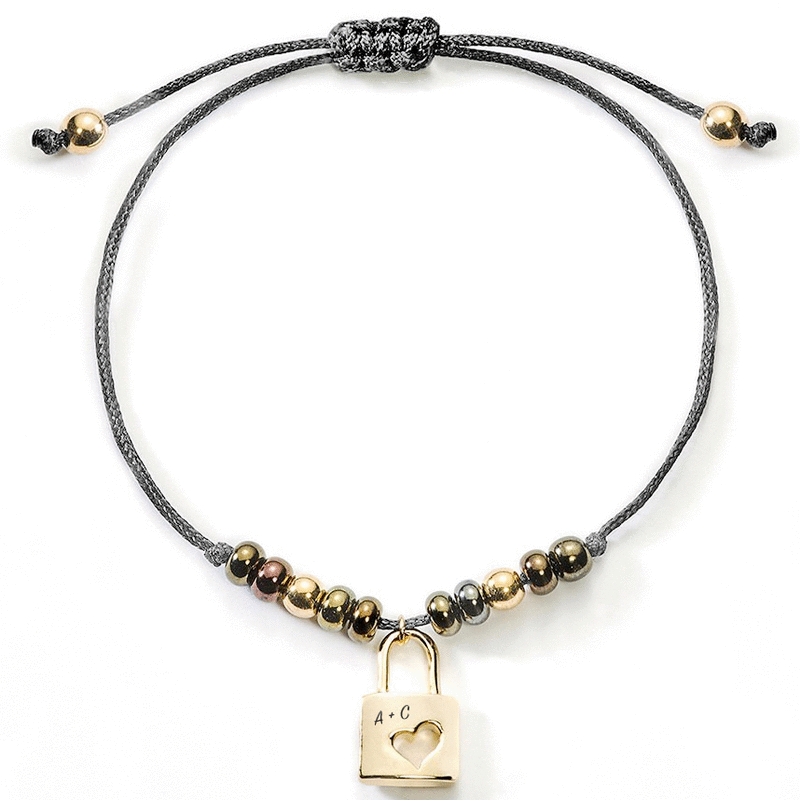 Stoff-Armband Liebesschloss mit Gravur | silber oder gold